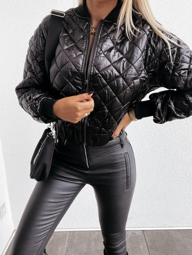 Jade | Dames Doudoune Métallisée Matelassée Coupe Ample - Noir