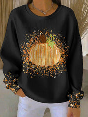 Jade | Dames Sweat-shirt Coupe Ample Col Rond Manches Longues Motif Citrouille - Noir
