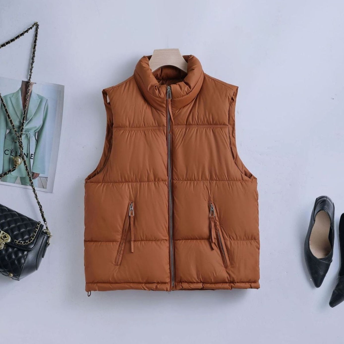 Jade | Gilet Femme Matelassé Col Montant Bi-Zip Déperlant - Marron
