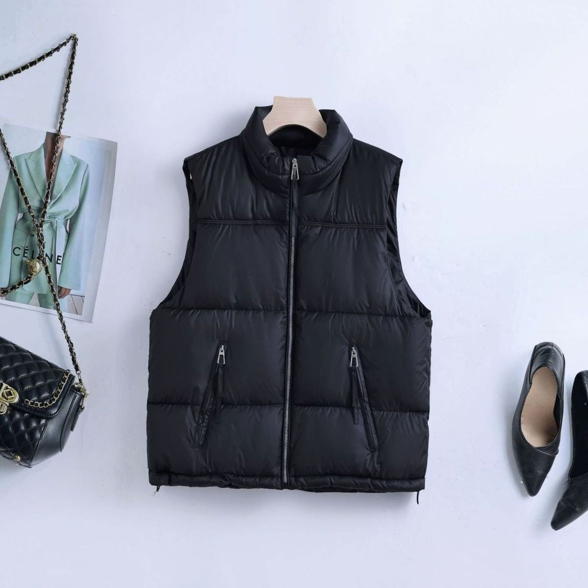 Jade | Gilet Femme Matelassé Col Montant Bi-Zip Déperlant - Noir