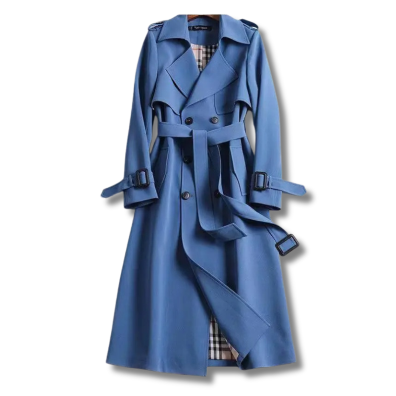 Jade | Manteau pour Femme Coupe Droite Ceinturé Revers Classique - Bleu