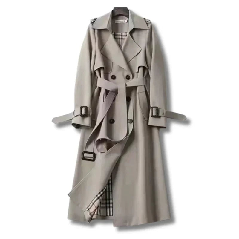 Jade | Manteau pour Femme Coupe Droite Ceinturé Revers Classique - Gris