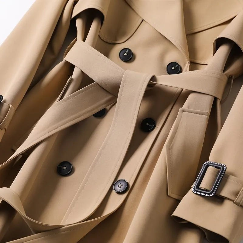 Jade | Manteau pour Femme Coupe Droite Ceinturé Revers Classique - Kaki