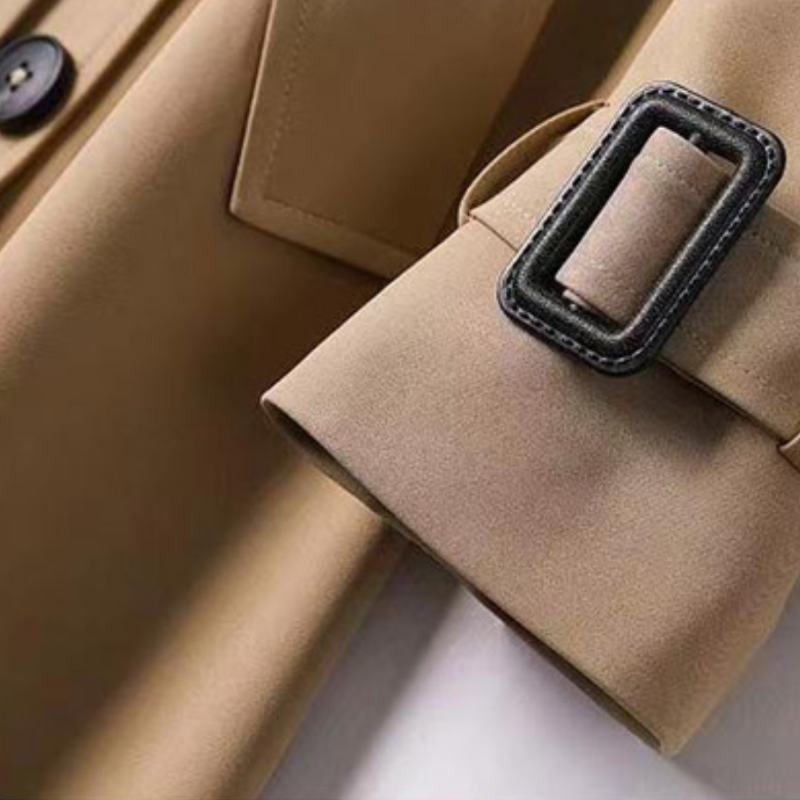 Jade | Manteau pour Femme Coupe Droite Ceinturé Revers Classique - Kaki