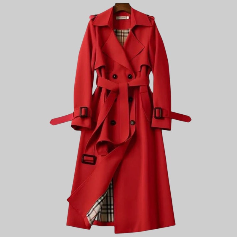 Jade | Manteau pour Femme Coupe Droite Ceinturé Revers Classique - Rouge