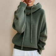 Jade | Pull Oversize Femme Capuche Col Roulé Côtelé - Vert