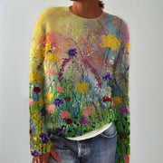 Jade | Pull pour Femme Imprimé Floral Coupe Décontractée Manches Longues Col Ras du Cou - Multicolore