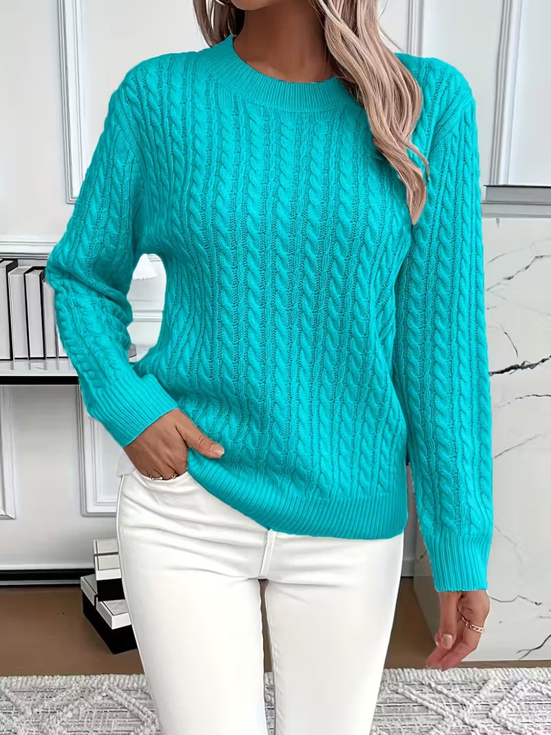 Jade | Pull pour Femme Tressé Manches Longues Coupe Ample Hiver - Bleu