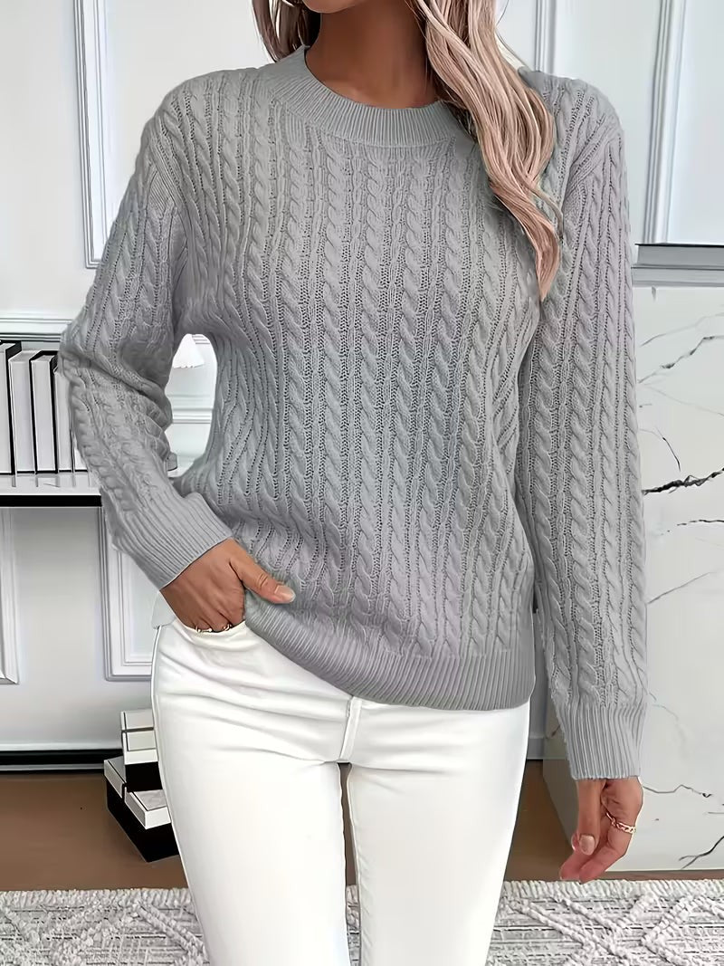 Jade | Pull pour Femme Tressé Manches Longues Coupe Ample Hiver - Gris