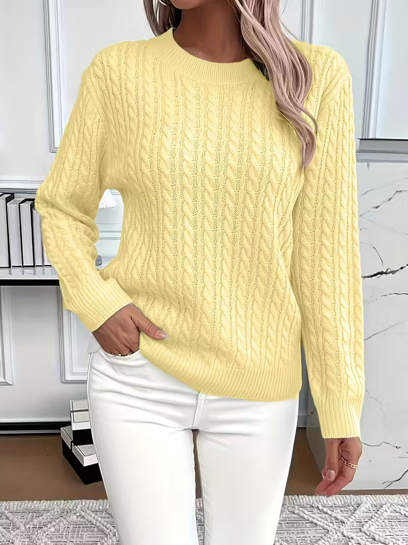 Jade | Pull pour Femme Tressé Manches Longues Coupe Ample Hiver - Jaune