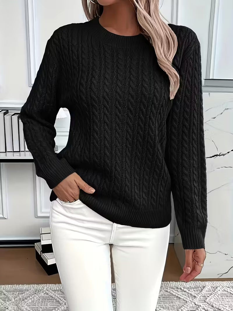 Jade | Pull pour Femme Tressé Manches Longues Coupe Ample Hiver - Noir