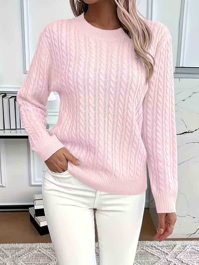 Jade | Pull pour Femme Tressé Manches Longues Coupe Ample Hiver - Rose