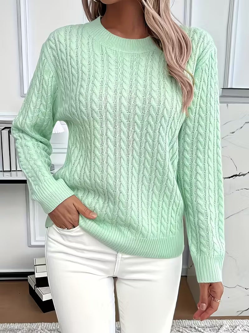 Jade | Pull pour Femme Tressé Manches Longues Coupe Ample Hiver - Vert