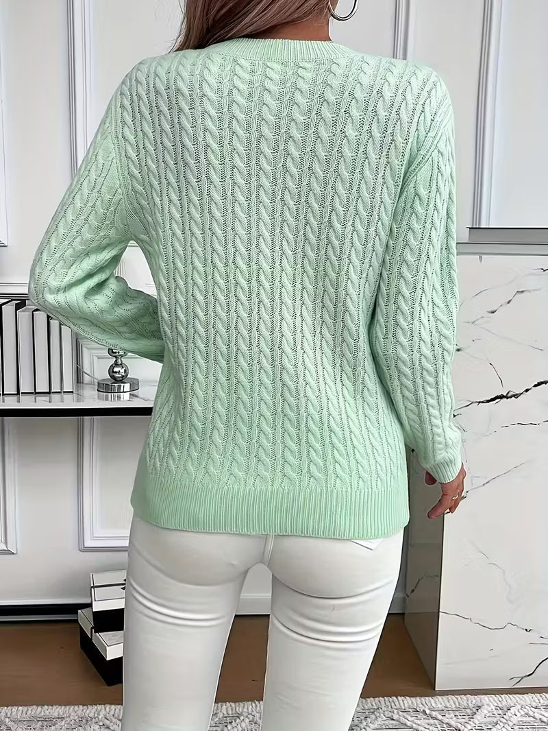 Jade | Pull pour Femme Tressé Manches Longues Coupe Ample Hiver - Vert