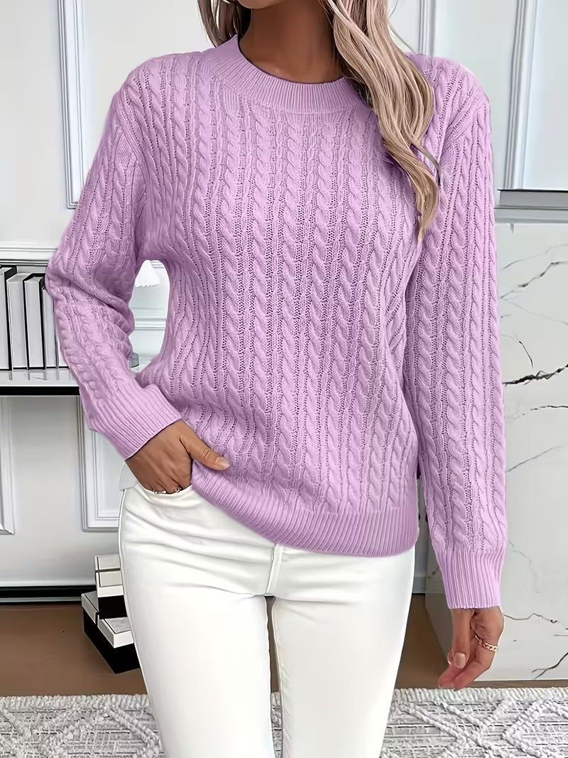 Jade | Pull pour Femme Tressé Manches Longues Coupe Ample Hiver - Violet