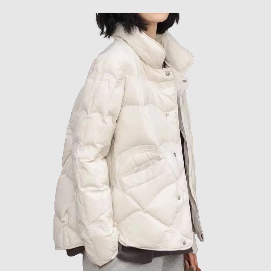 Jade | Veste Matelassée pour Femme Col Officier Fermeture Boutonnée - Blanc