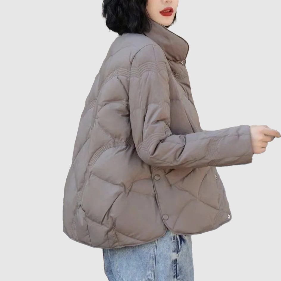 Jade | Veste Matelassée pour Femme Col Officier Fermeture Boutonnée - Marron