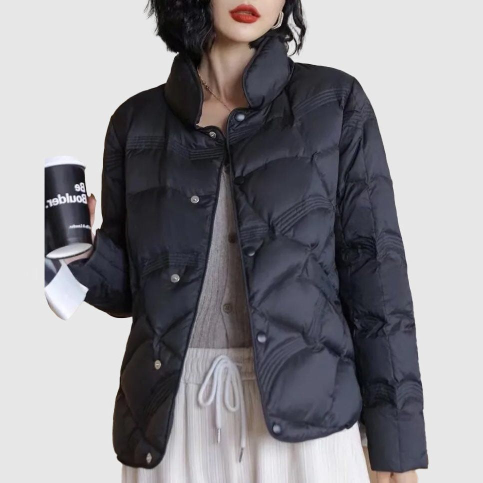 Jade | Veste Matelassée pour Femme Col Officier Fermeture Boutonnée - Noir