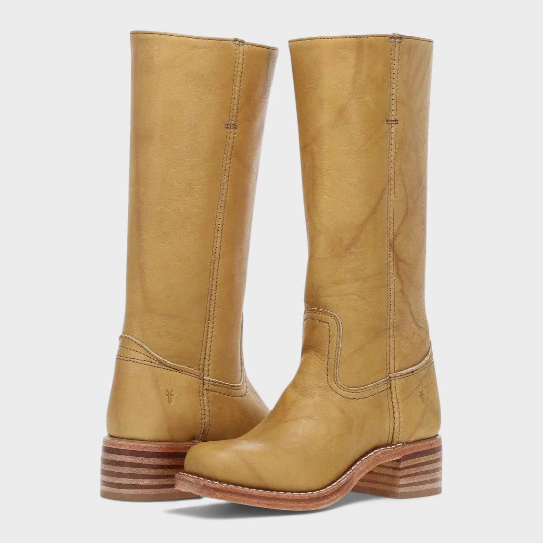 Jules | Bottes d'Équitation pour Femme Talon Bloc Genou Coutures Raffinées - Brun Doré Clair