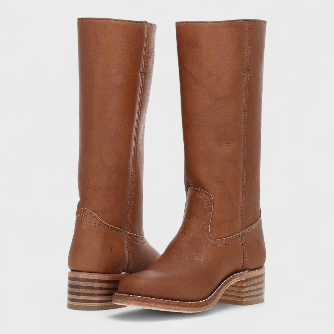 Jules | Bottes d'Équitation pour Femme Talon Bloc Genou Coutures Raffinées - Marron