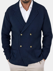 Jules | Cardigan pour Homme Coupe Structurée Tricot Fin Boutonné - Bleu