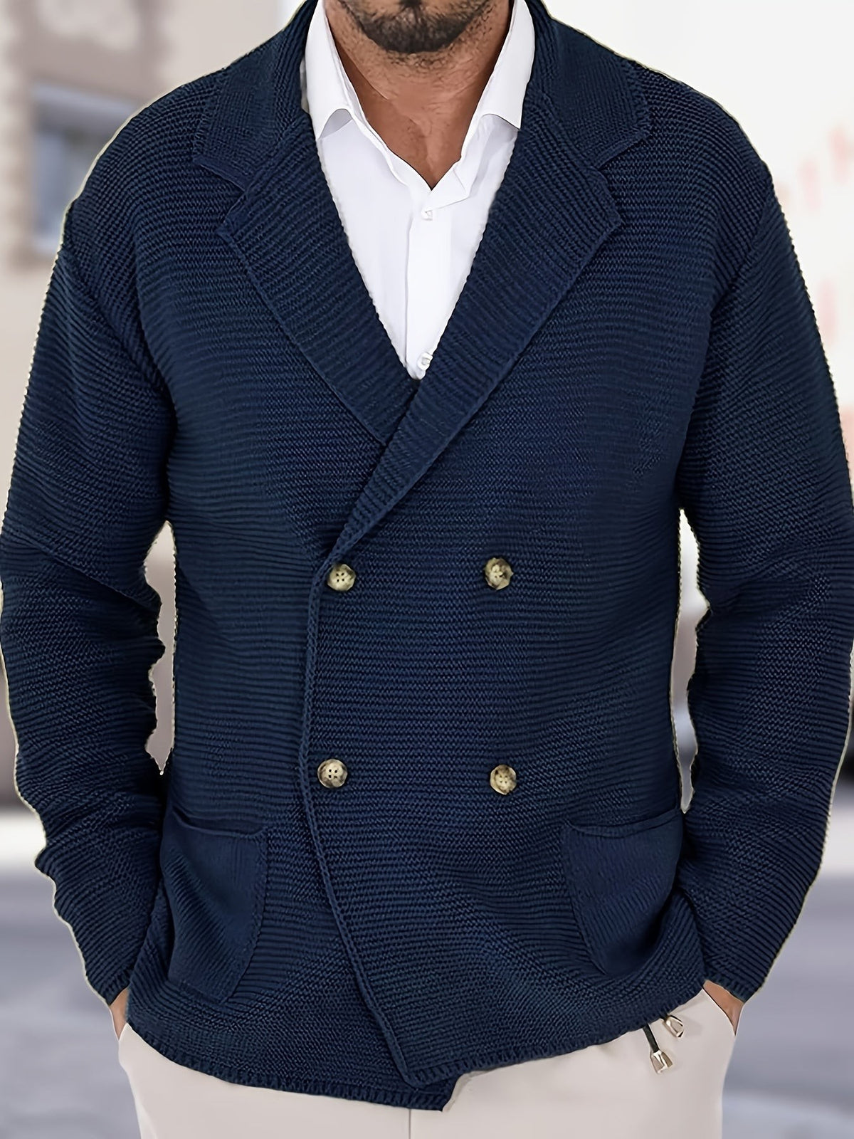 Jules | Cardigan pour Homme Coupe Structurée Tricot Fin Boutonné - Bleu