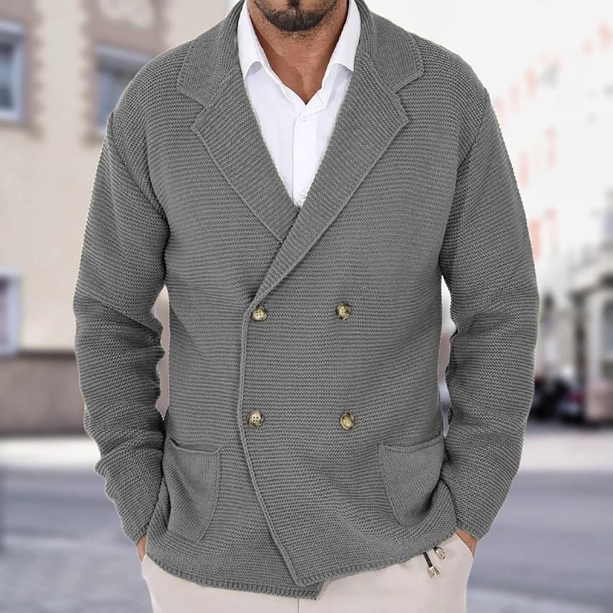 Jules | Cardigan pour Homme Coupe Structurée Tricot Fin Boutonné - Gris