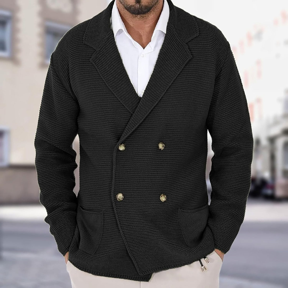 Jules | Cardigan pour Homme Coupe Structurée Tricot Fin Boutonné - Noir