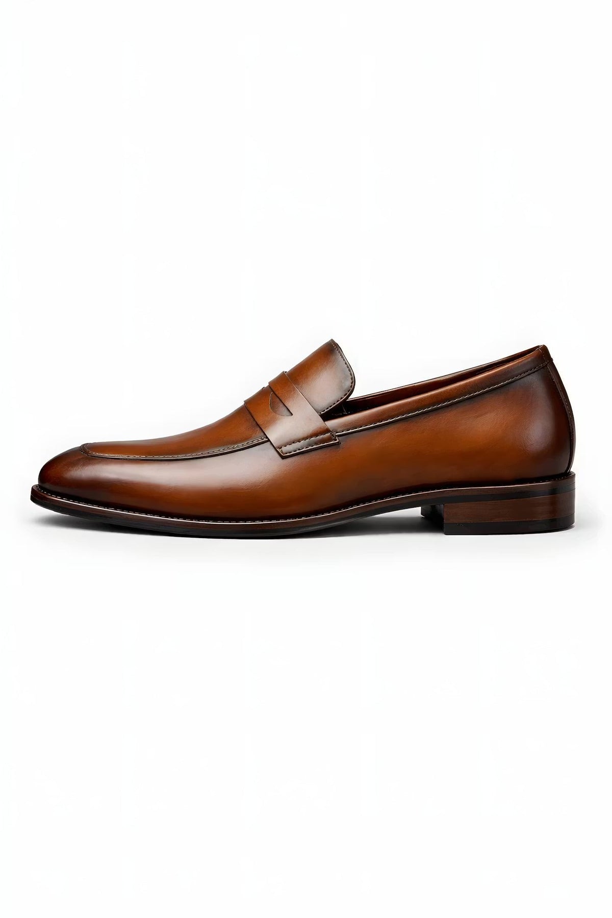 Jules | Mocassin Homme Penny-Loafer Vernis Enfiler Couture Piquée - Marron