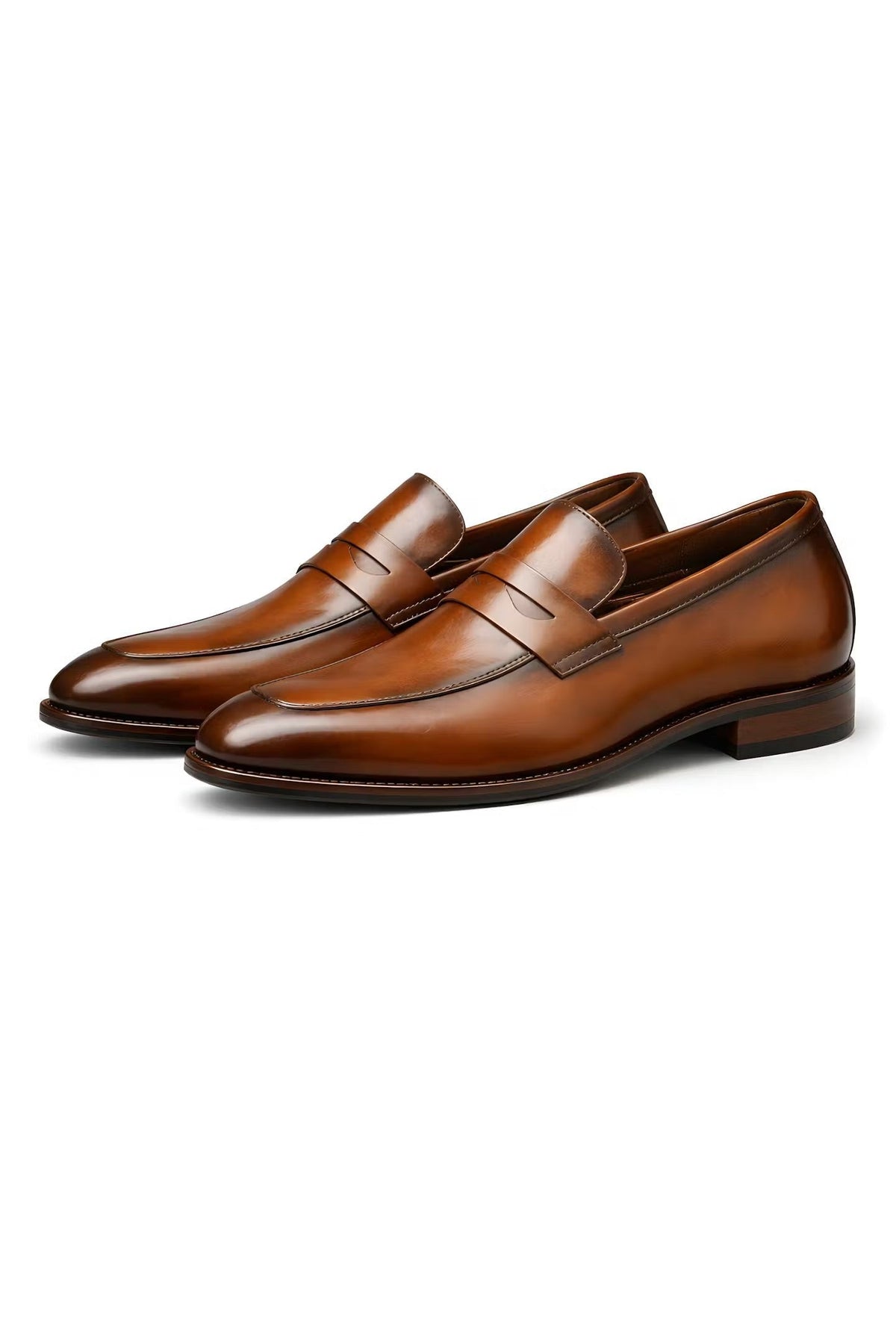 Jules | Mocassin Homme Penny-Loafer Vernis Enfiler Couture Piquée - Marron