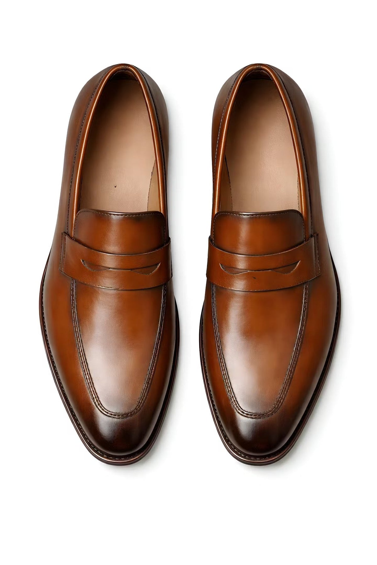 Jules | Mocassin Homme Penny-Loafer Vernis Enfiler Couture Piquée - Marron