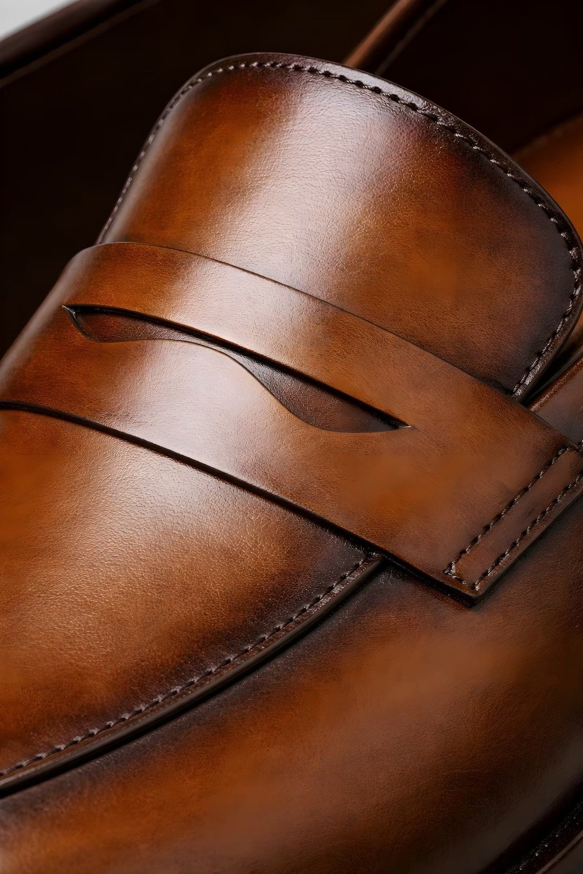 Jules | Mocassin Homme Penny-Loafer Vernis Enfiler Couture Piquée - Marron
