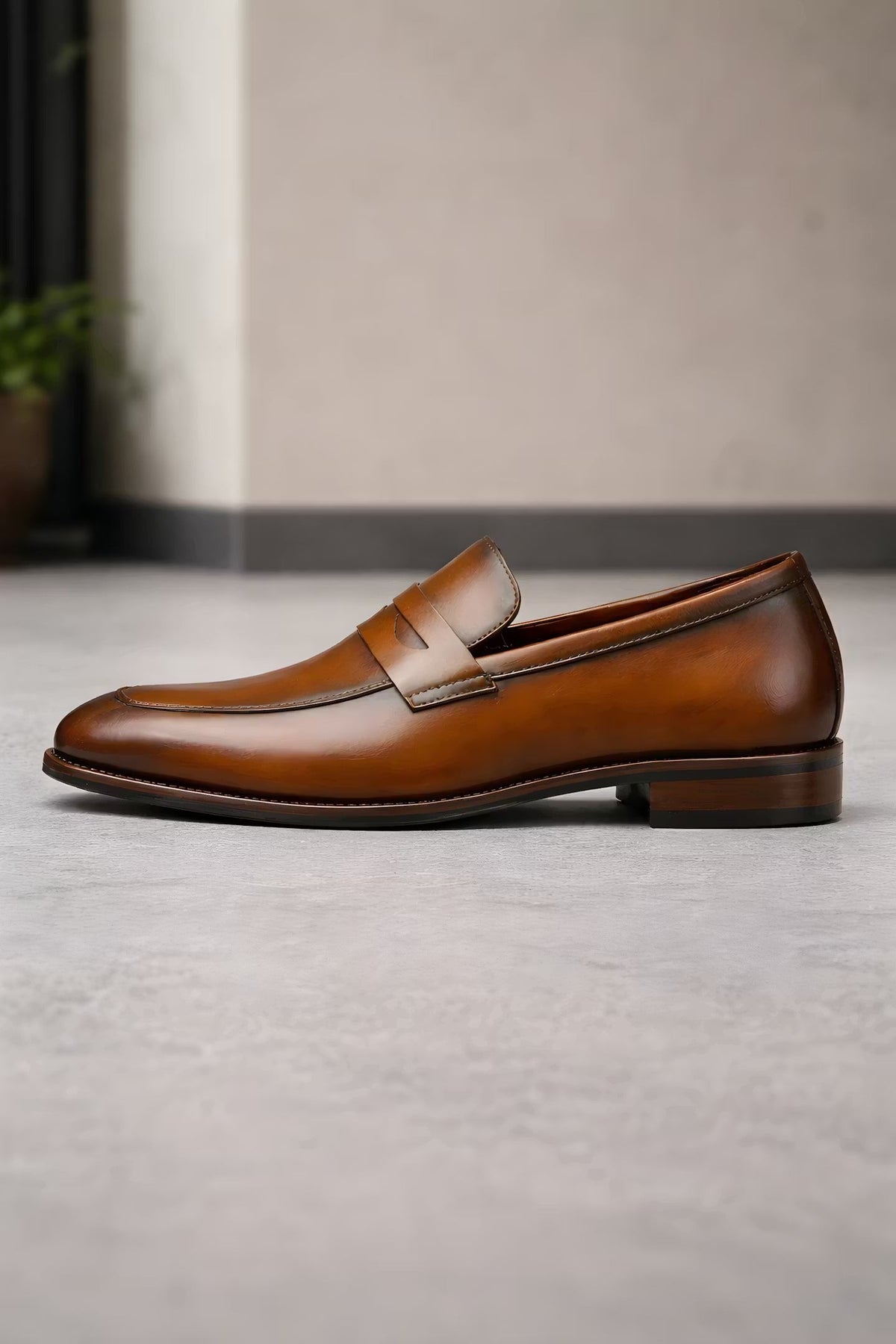 Jules | Mocassin Homme Penny-Loafer Vernis Enfiler Couture Piquée - Marron