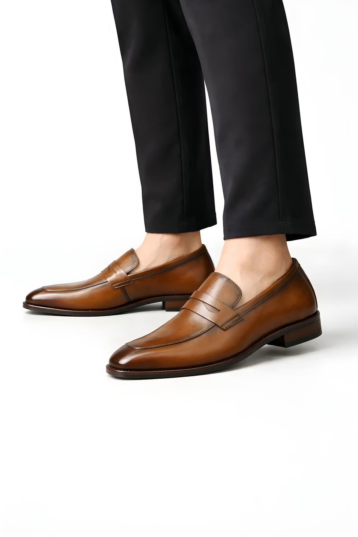 Jules | Mocassin Homme Penny-Loafer Vernis Enfiler Couture Piquée - Marron