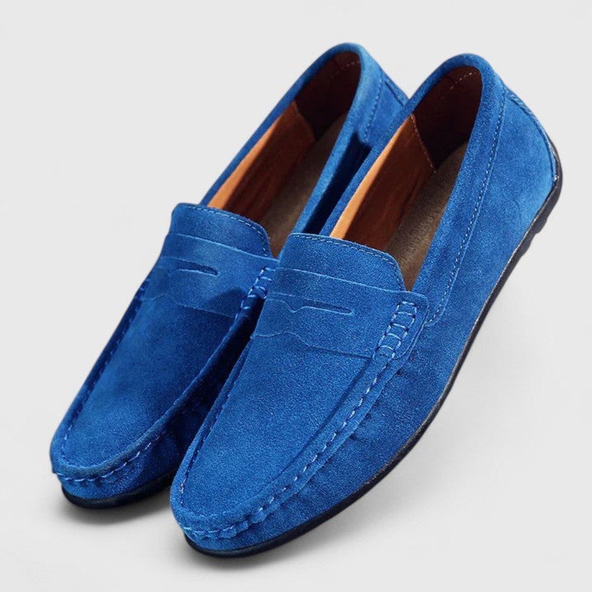 Jules | Mocassins pour Homme Velours Enfiler Confortable Talon Flexible - Bleu