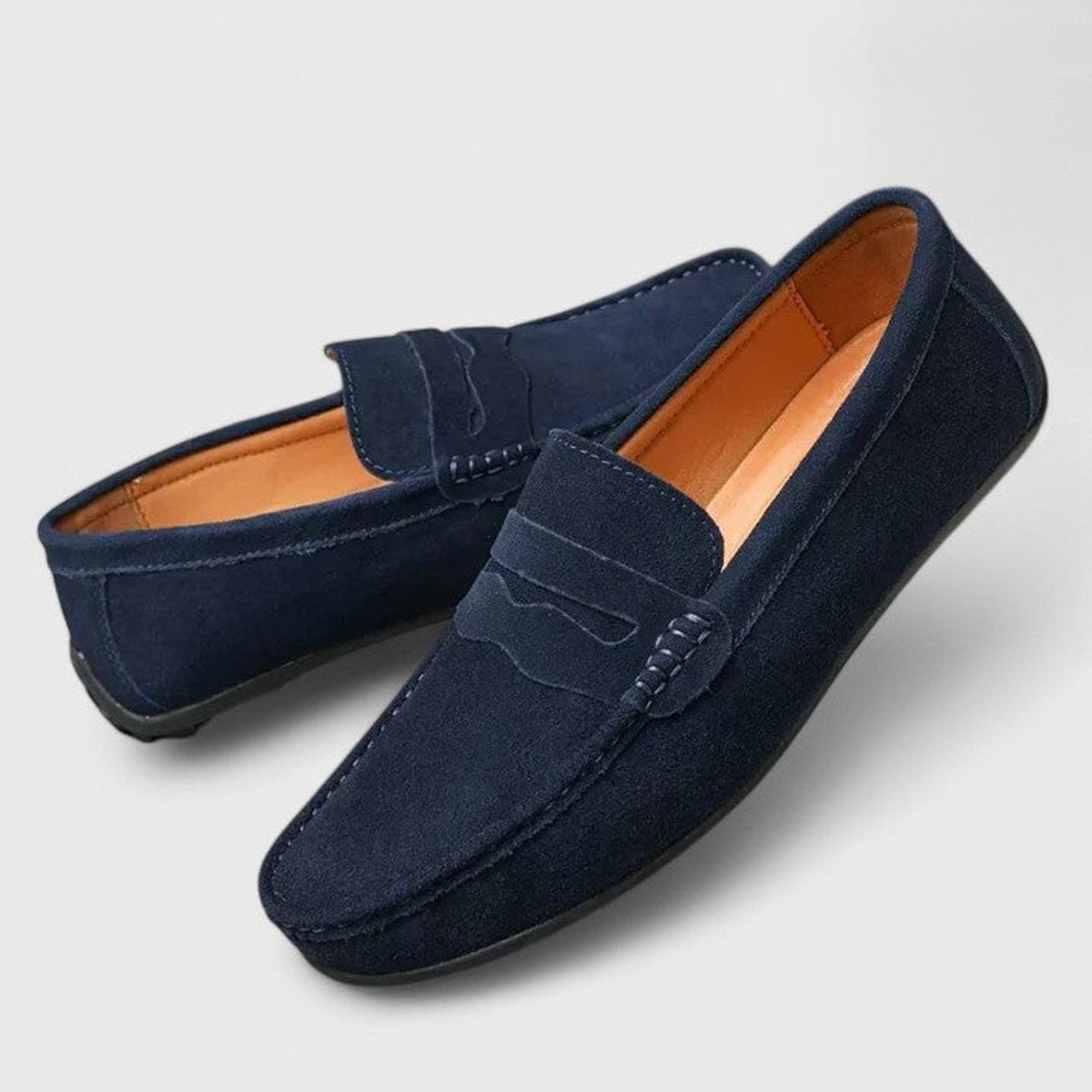 Jules | Mocassins pour Homme Velours Enfiler Confortable Talon Flexible - Bleu
