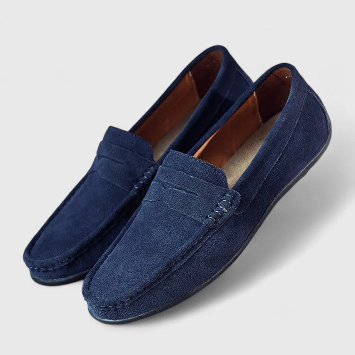 Jules | Mocassins pour Homme Velours Enfiler Confortable Talon Flexible - Bleu Marine