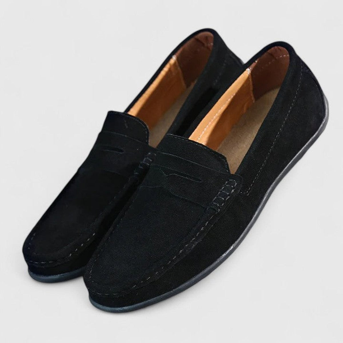 Jules | Mocassins pour Homme Velours Enfiler Confortable Talon Flexible - Noir