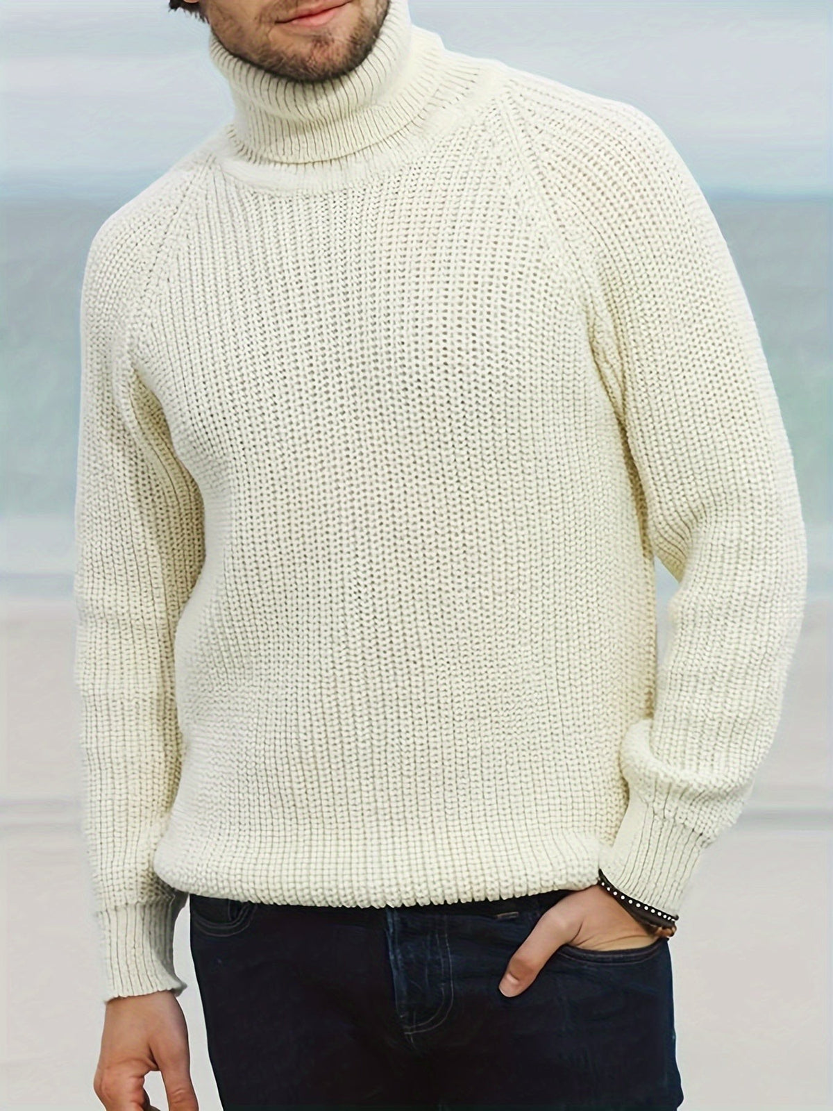 Jules | Pull-over Homme Col Roulé Épais Tricot Chaud Hiver - Beige