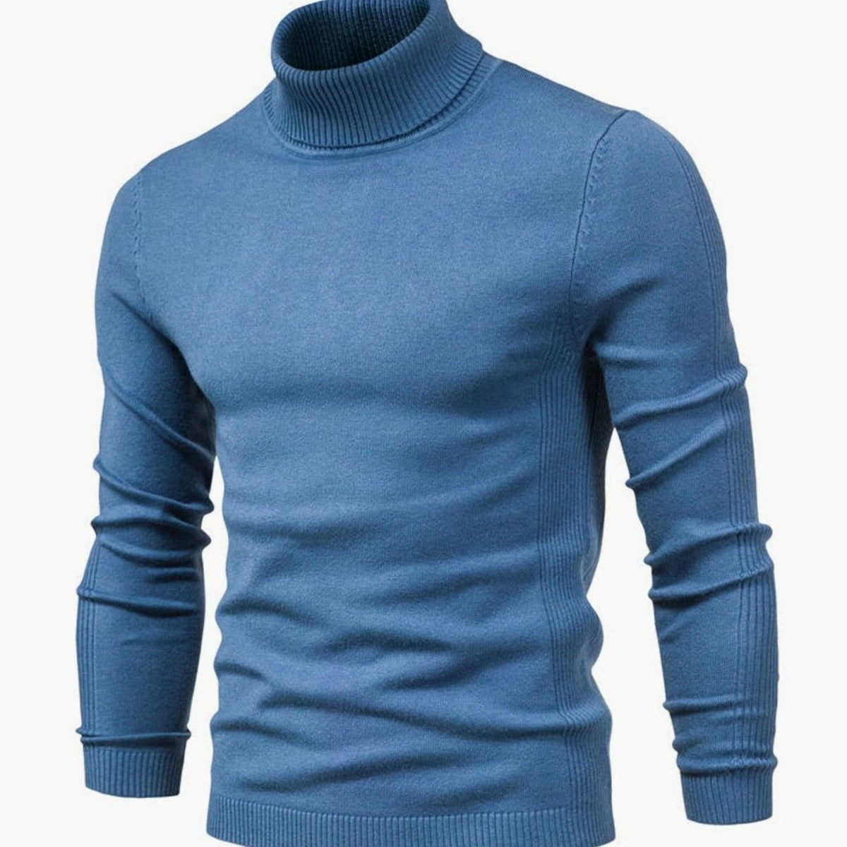 Jules | Pull Slim Col Roulé Côtelé Homme - Bleu Clair