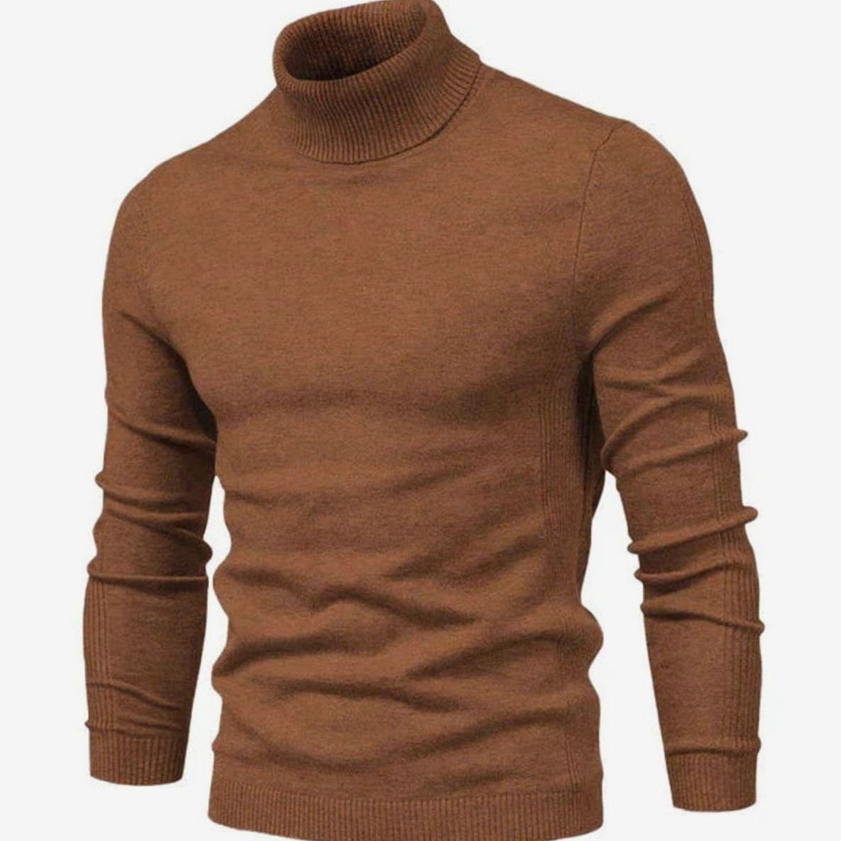 Jules | Pull Slim Col Roulé Côtelé Homme - Marron