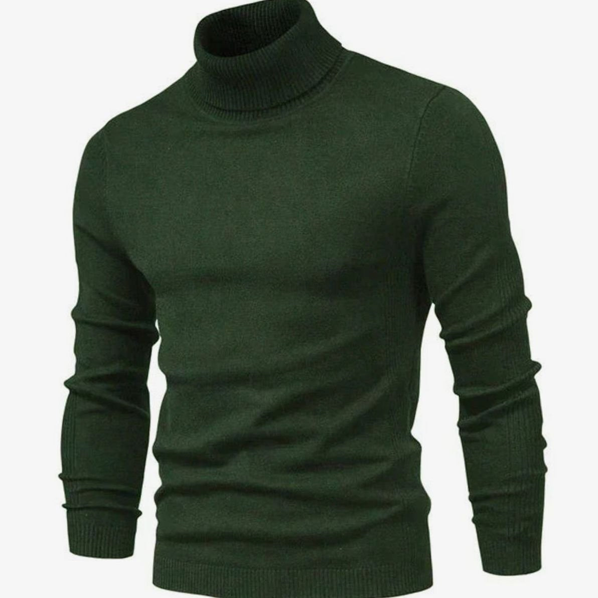 Jules | Pull Slim Col Roulé Côtelé Homme - Vert