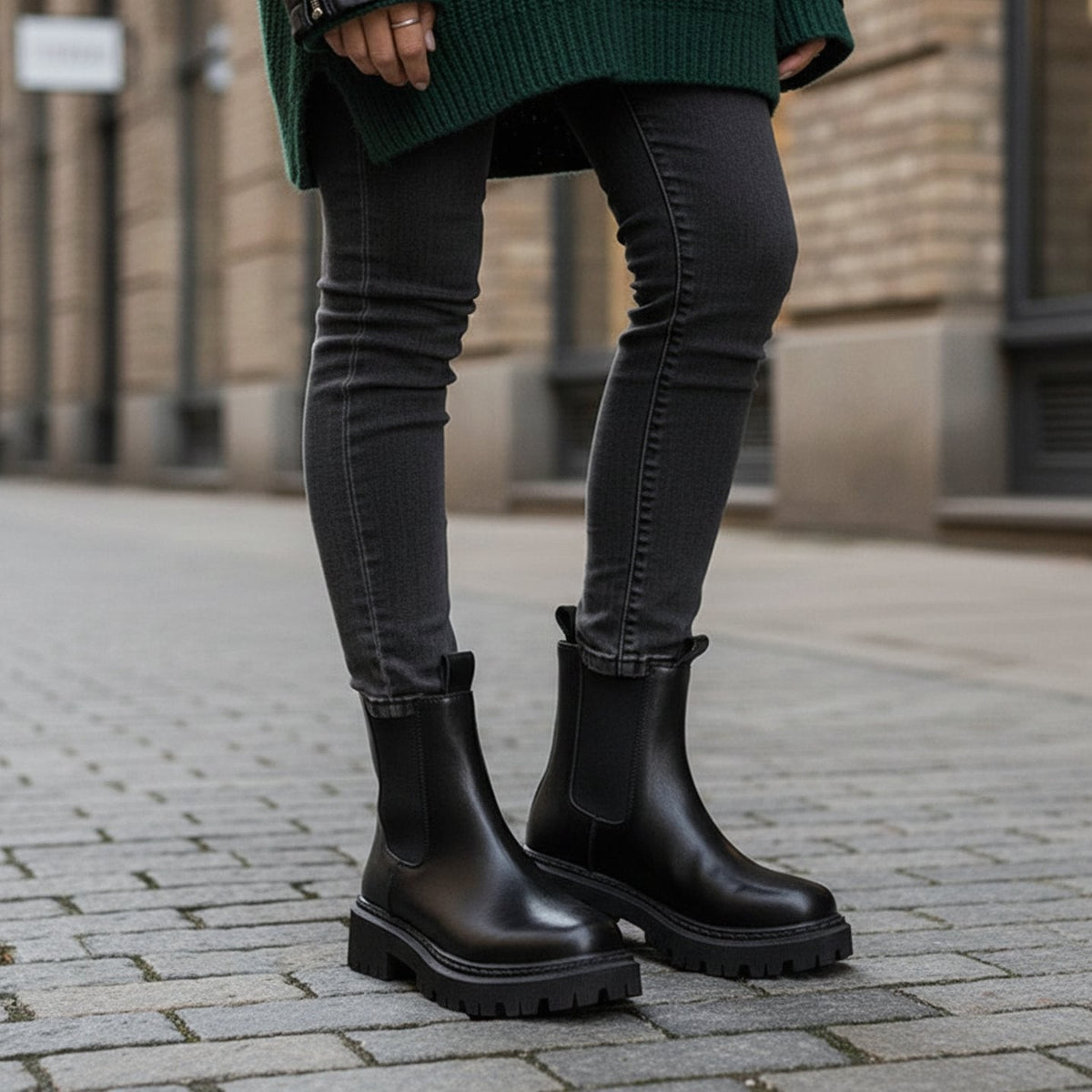 Julia | Bottines Femme Chelsea Semelle Crantée Fermeture Éclair Dorsale - Noir