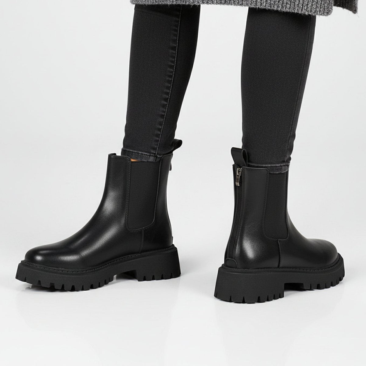 Julia | Bottines Femme Chelsea Semelle Crantée Fermeture Éclair Dorsale - Noir