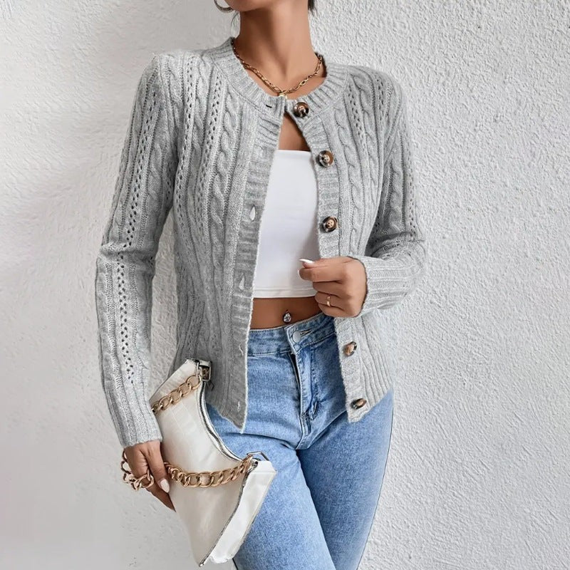 Julia | Cardigan pour Femme Tresse Boutonnage Coupe Décontractée - Gris