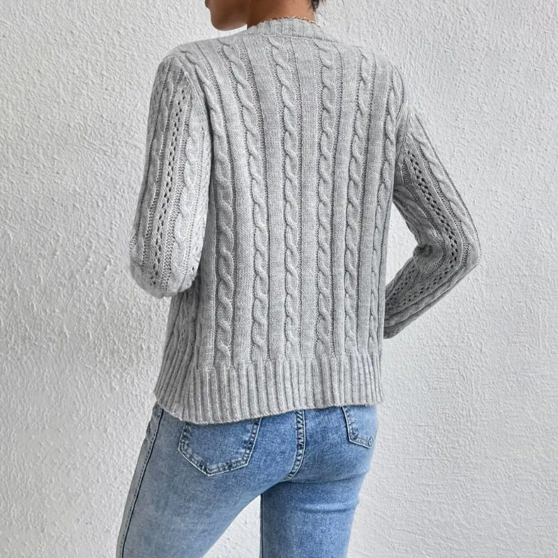 Julia | Cardigan pour Femme Tresse Boutonnage Coupe Décontractée - Gris
