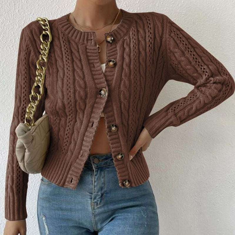 Julia | Cardigan pour Femme Tresse Boutonnage Coupe Décontractée - Marron