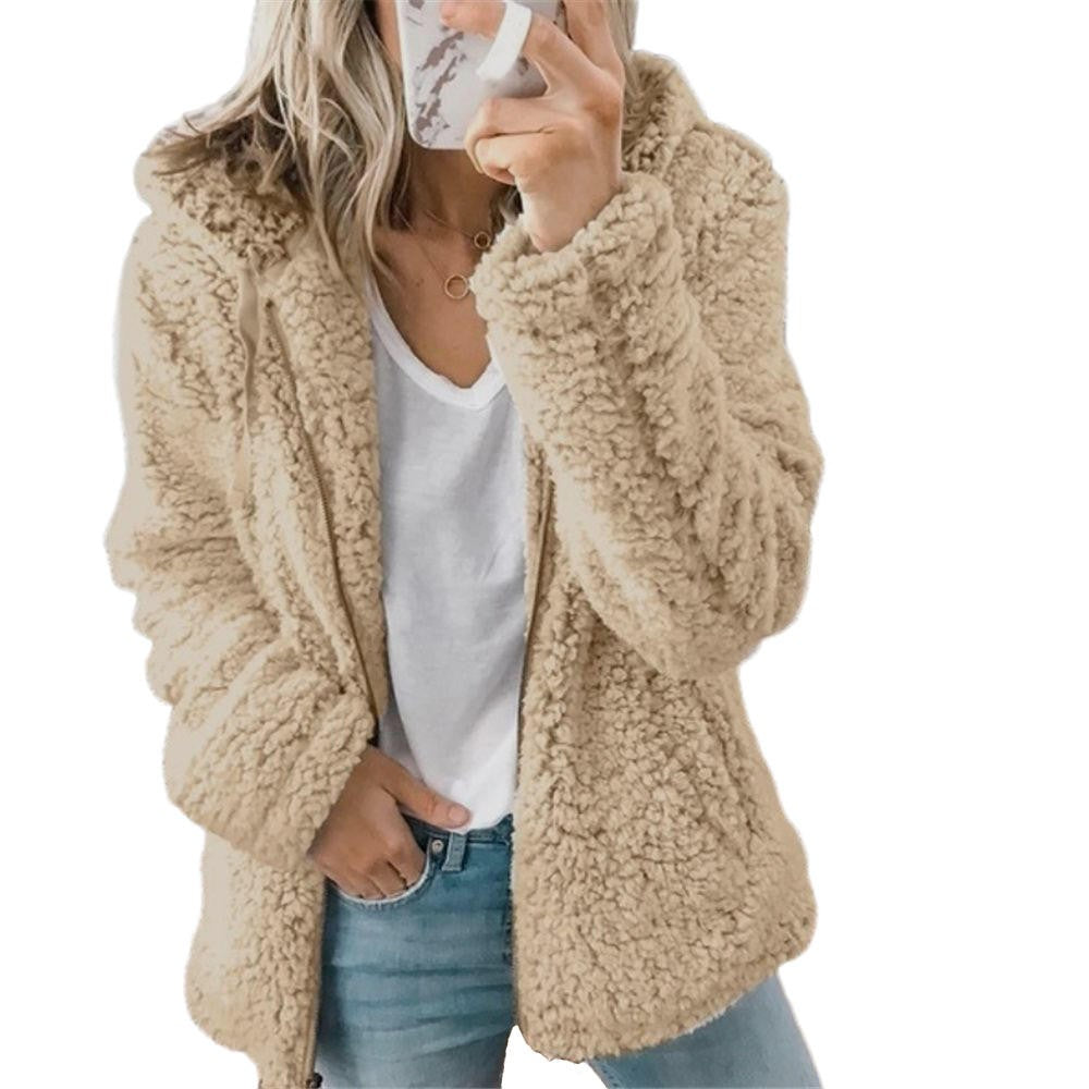 Julia | Manteau Polaire Femme Teddy Doublé Poches Fermeture Éclair - Kaki