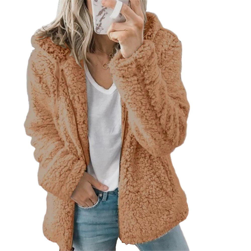 Julia | Manteau Polaire Femme Teddy Doublé Poches Fermeture Éclair - Marron