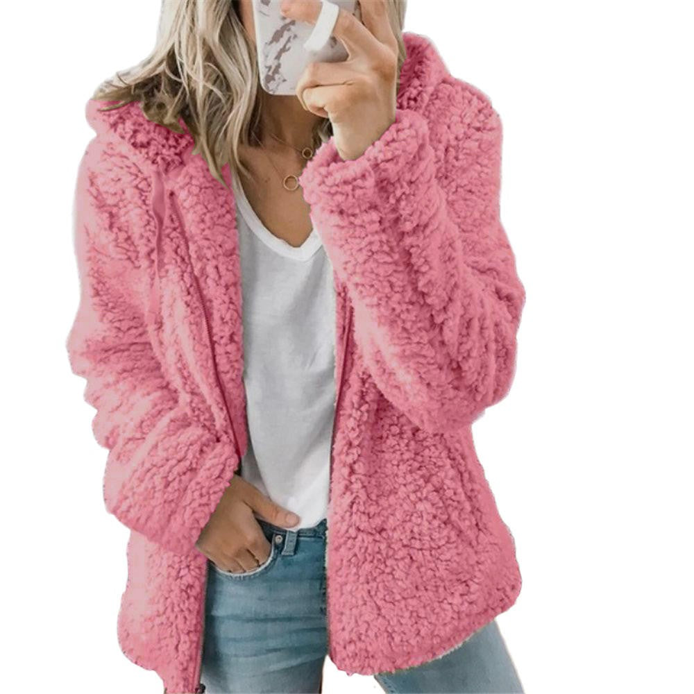 Julia | Manteau Polaire Femme Teddy Doublé Poches Fermeture Éclair - Rose